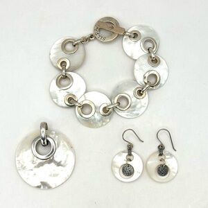 Silpada Retired B1694, S1693, W1843 Silver & MOP Bracelet Earrings Pendant Set